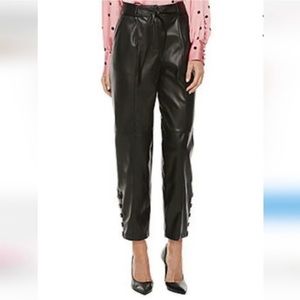 Ryegrass Black Faux Leather Tie Front Pants Button Ankle Womens Sz 10 Wide Taper